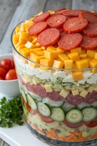 Marinated Cheese Appetizer with Salami and Pickles