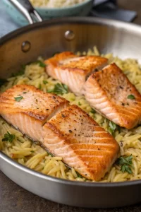 One Skillet Salmon with Lemon Orzo Recipe