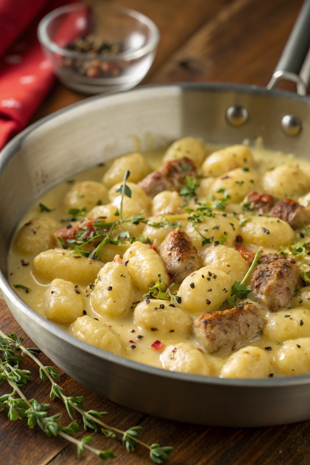 Creamy Butternut Squash Gnocchi with Sausage, Thyme and Sage