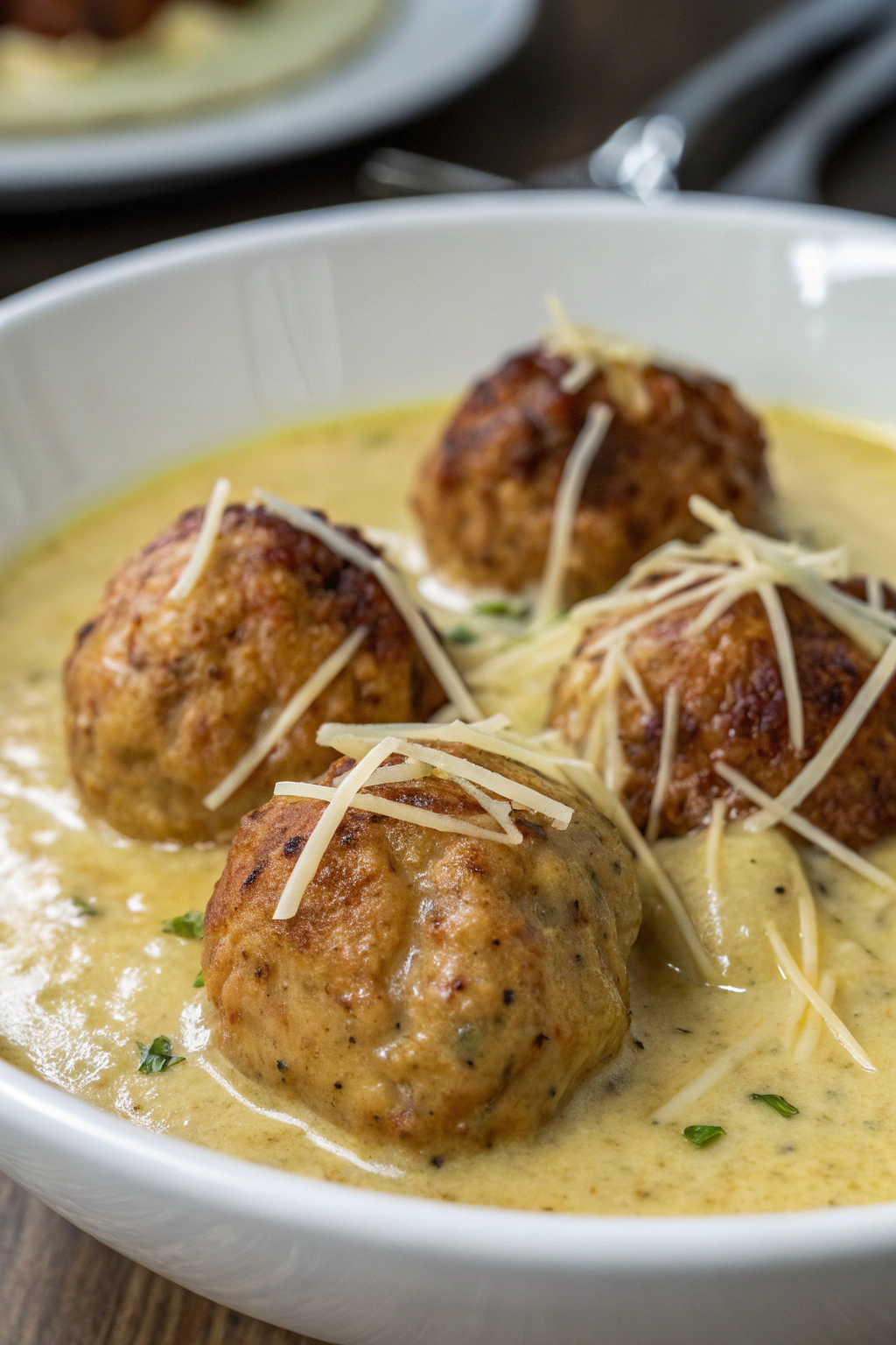 Creamy Chicken Ricotta Meatballs with Spinach Alfredo