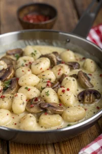 Creamy Spinach and Mushroom Gnocchi with Garlic, Smoked Paprika Cream Sauce