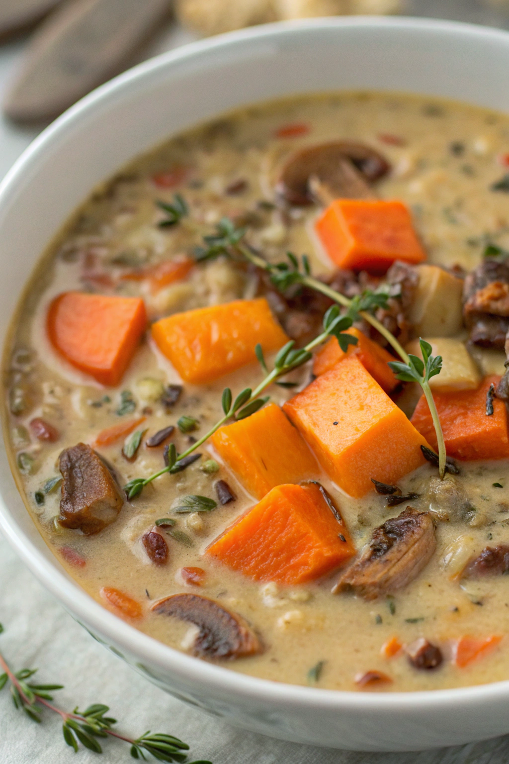 Easy Cozy Wild Rice Soup with Sweet Potato and Kale