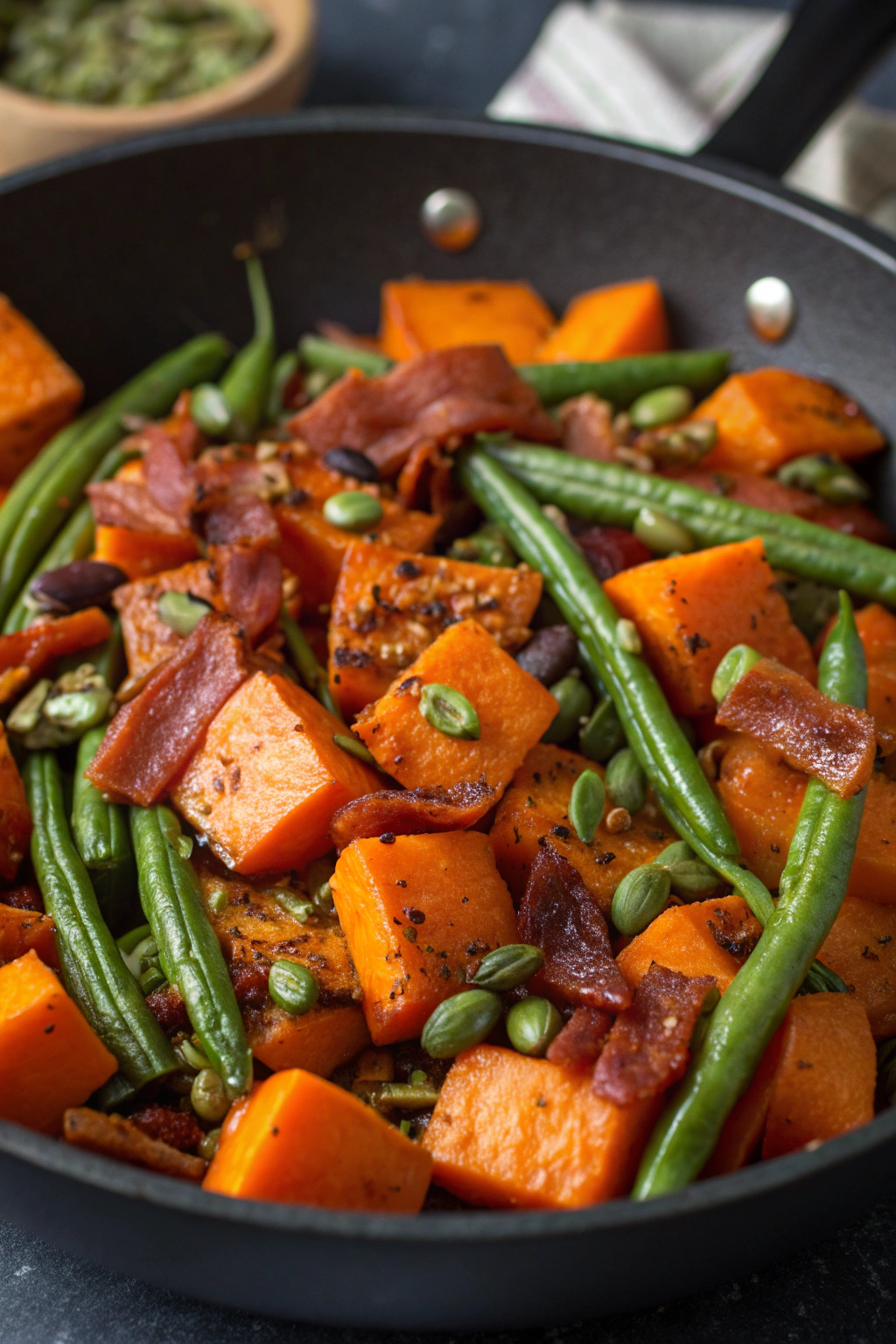 Roasted Green Beans and Butternut Squash with Pumpkin Seeds