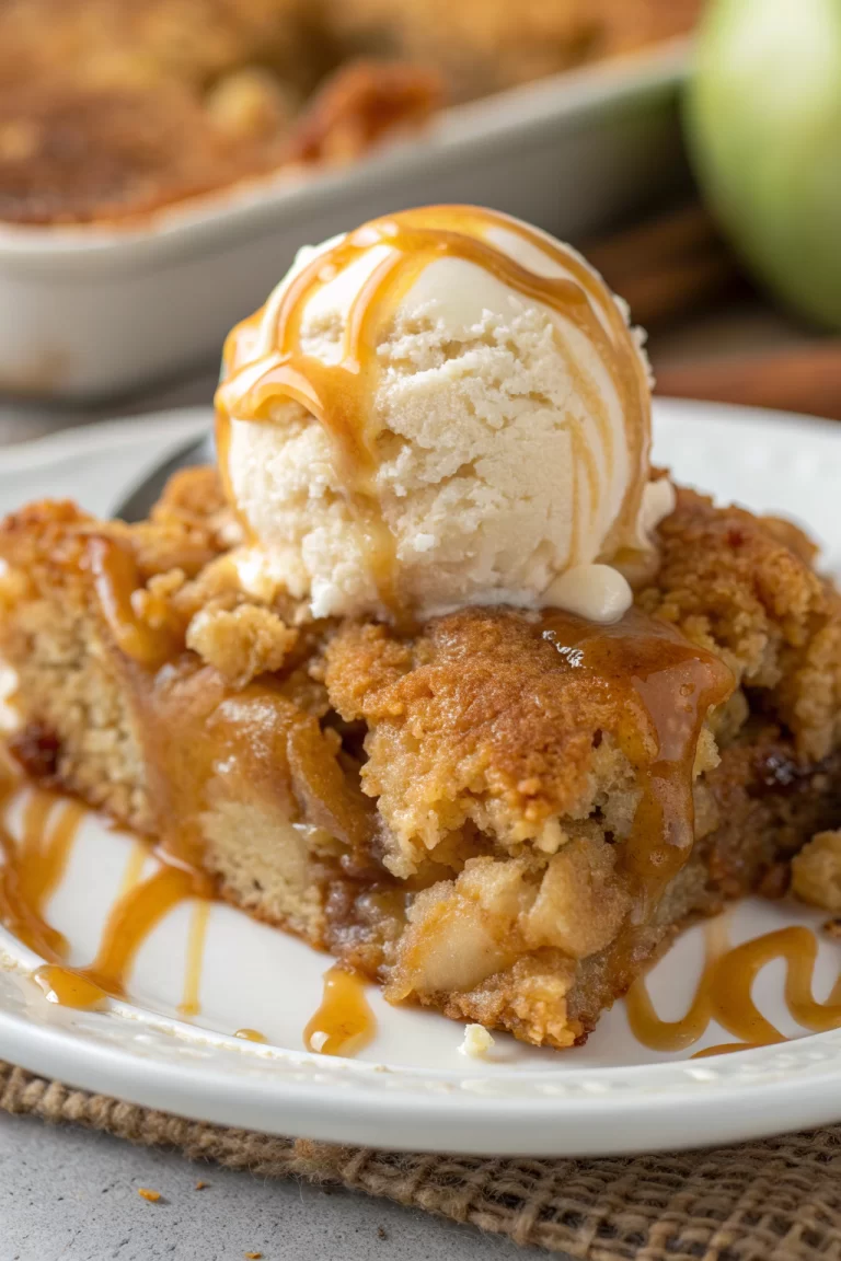 Warm Caramel Apple Dump Cake with a Buttery Crust