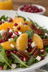 Christmas Salad with Spinach, Mandarin Oranges, Pecans, Cranberries, Pomegranate, Goat Cheese