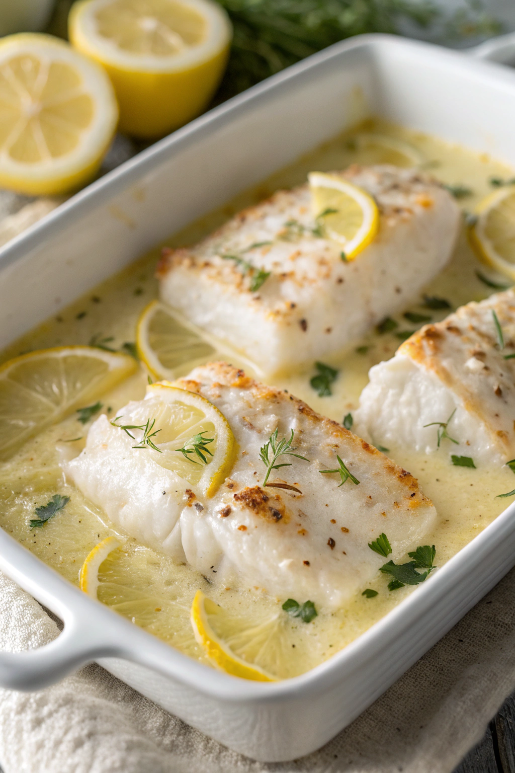 Baked Cod in Coconut Lemon Cream Sauce