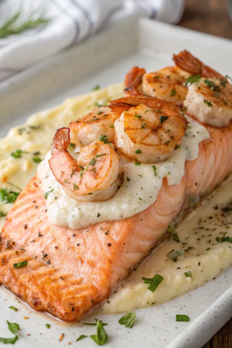 Crab and Shrimp Stuffed Salmon with Creamy Filling