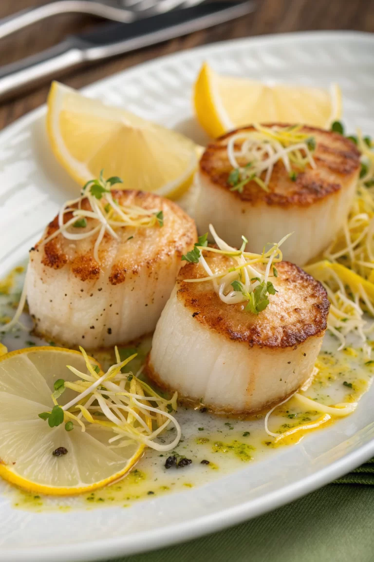 Golden Scallops with Citrus Beurre Blanc Fennel Slaw