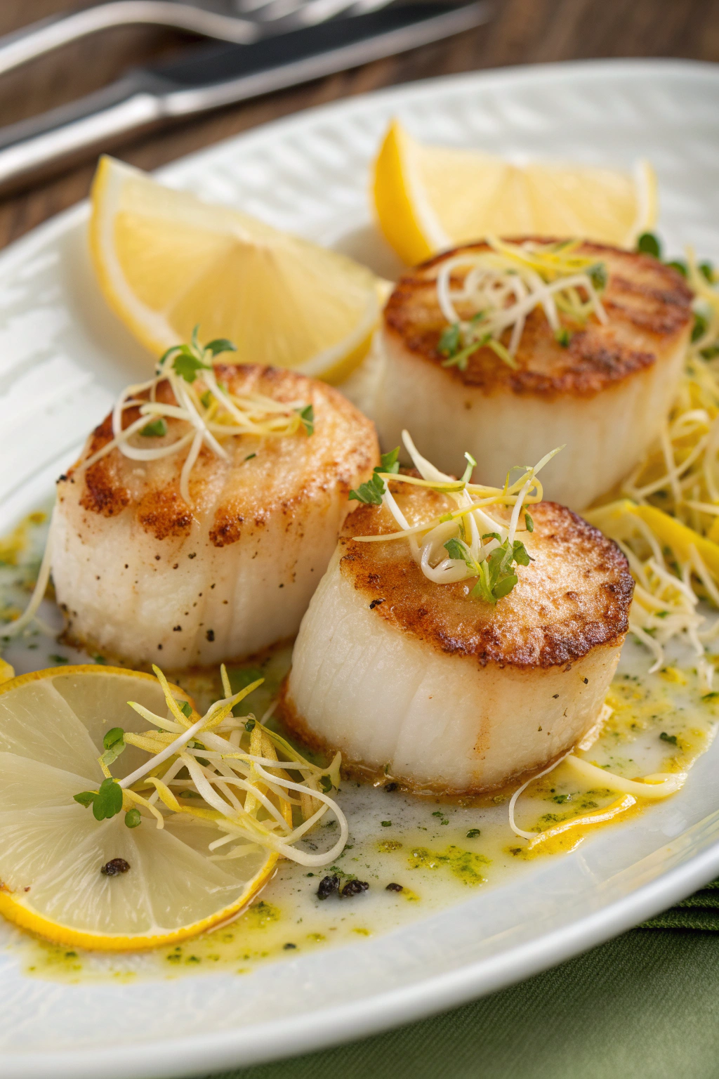 Golden Scallops with Citrus Beurre Blanc Fennel Slaw