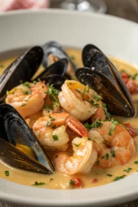 Shrimp and Mussels in Creamy Garlic Sauce