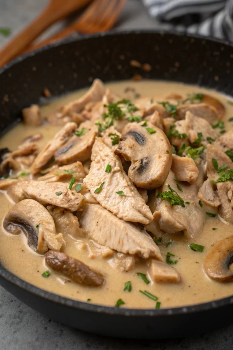 Leftover Turkey in Creamy Mushroom Sauce