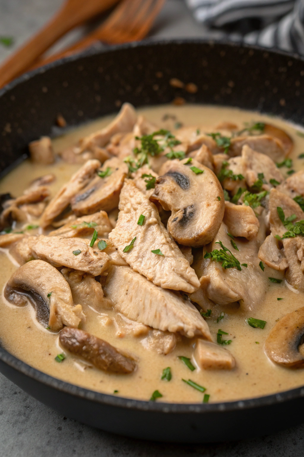 Leftover Turkey in Creamy Mushroom Sauce
