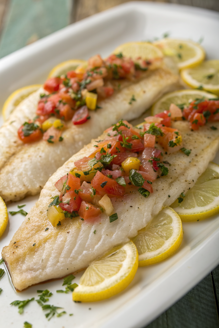 Branzino with Citrus Olive Salsa