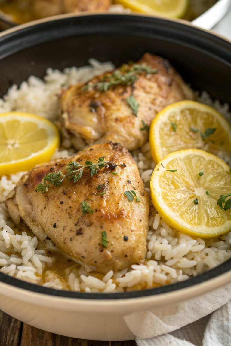 Slow Cooker Lemon Herb Chicken and Rice