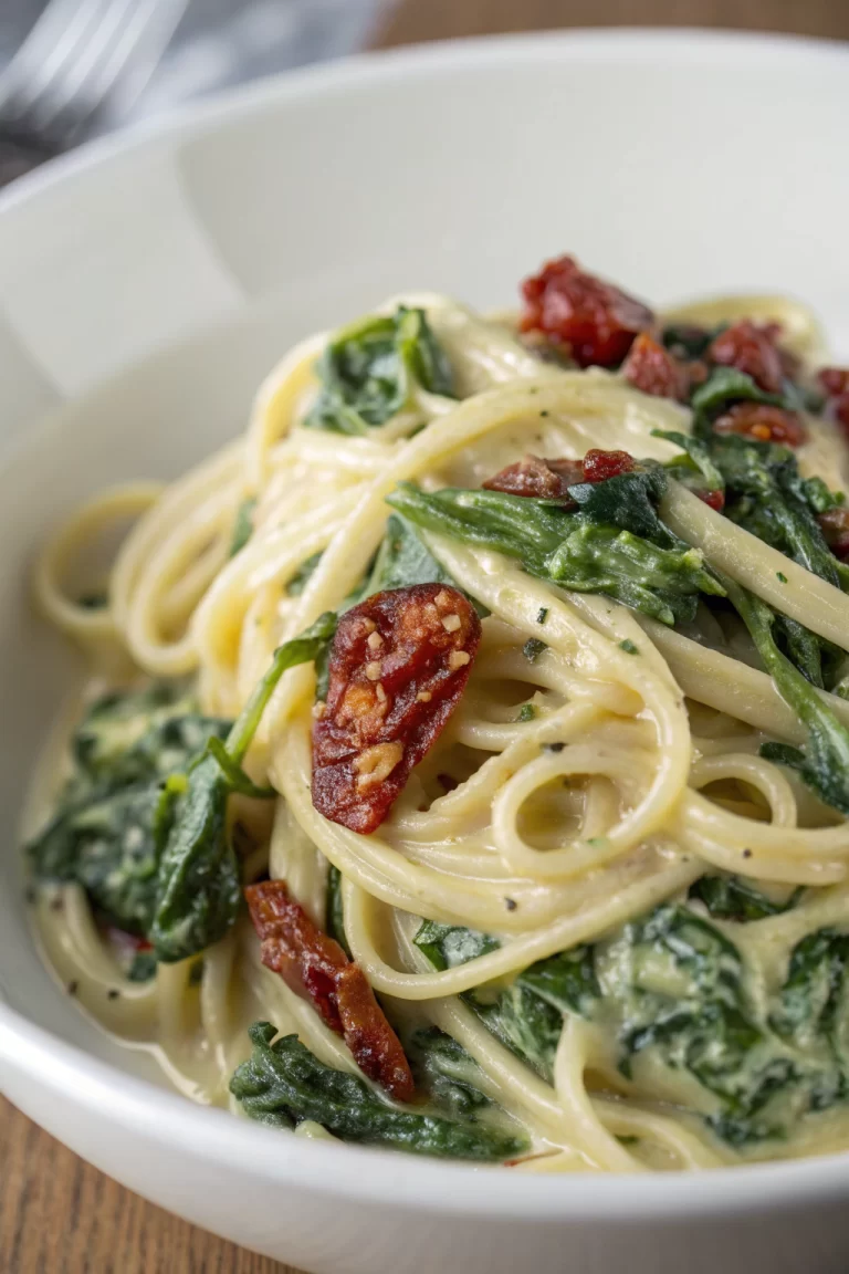 Spaghetti Spinach with Sun-Dried Tomato Cream Sauce