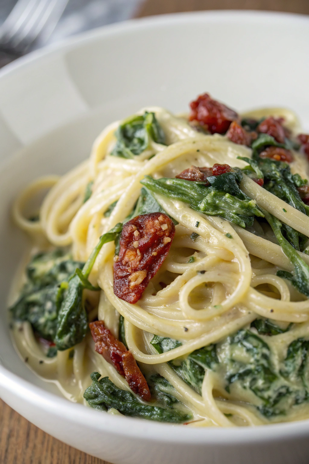 Spaghetti Spinach with Sun-Dried Tomato Cream Sauce