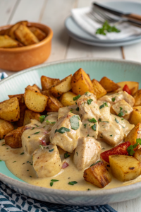 Creamy Garlic Chicken & Crispy Potatoes