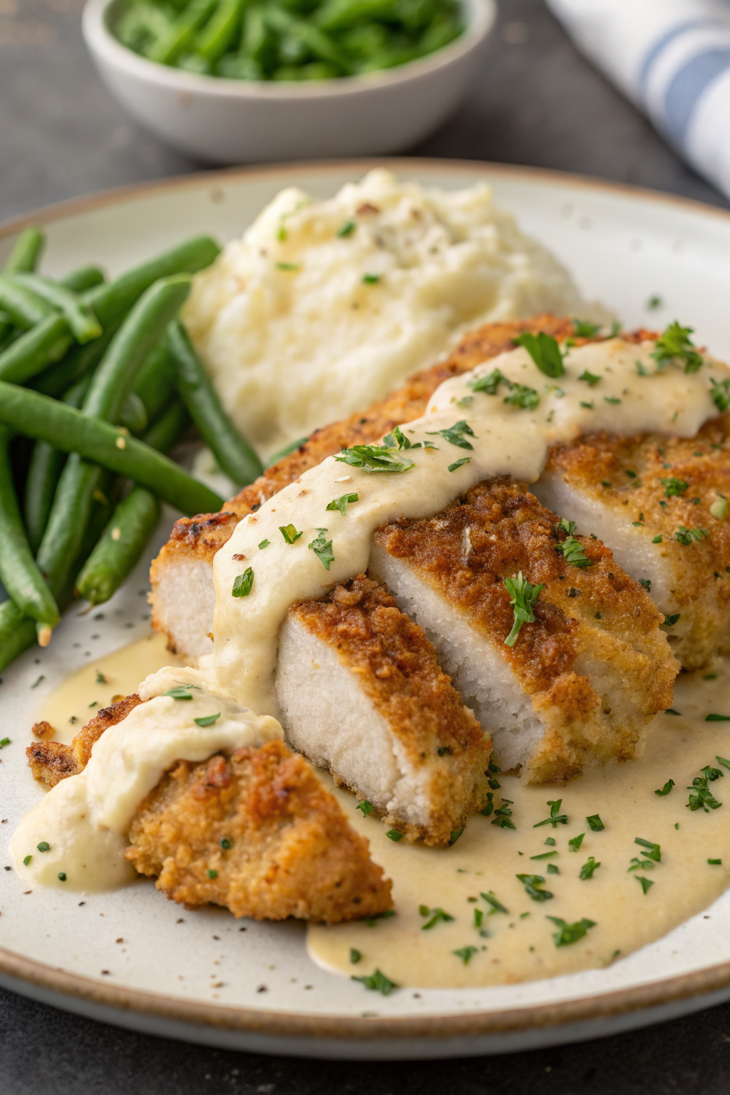 Parmesan Crusted Chicken with Creamy Garlic Sauce