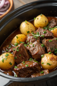 Slow Cooker Garlic Butter Beef with Potatoes