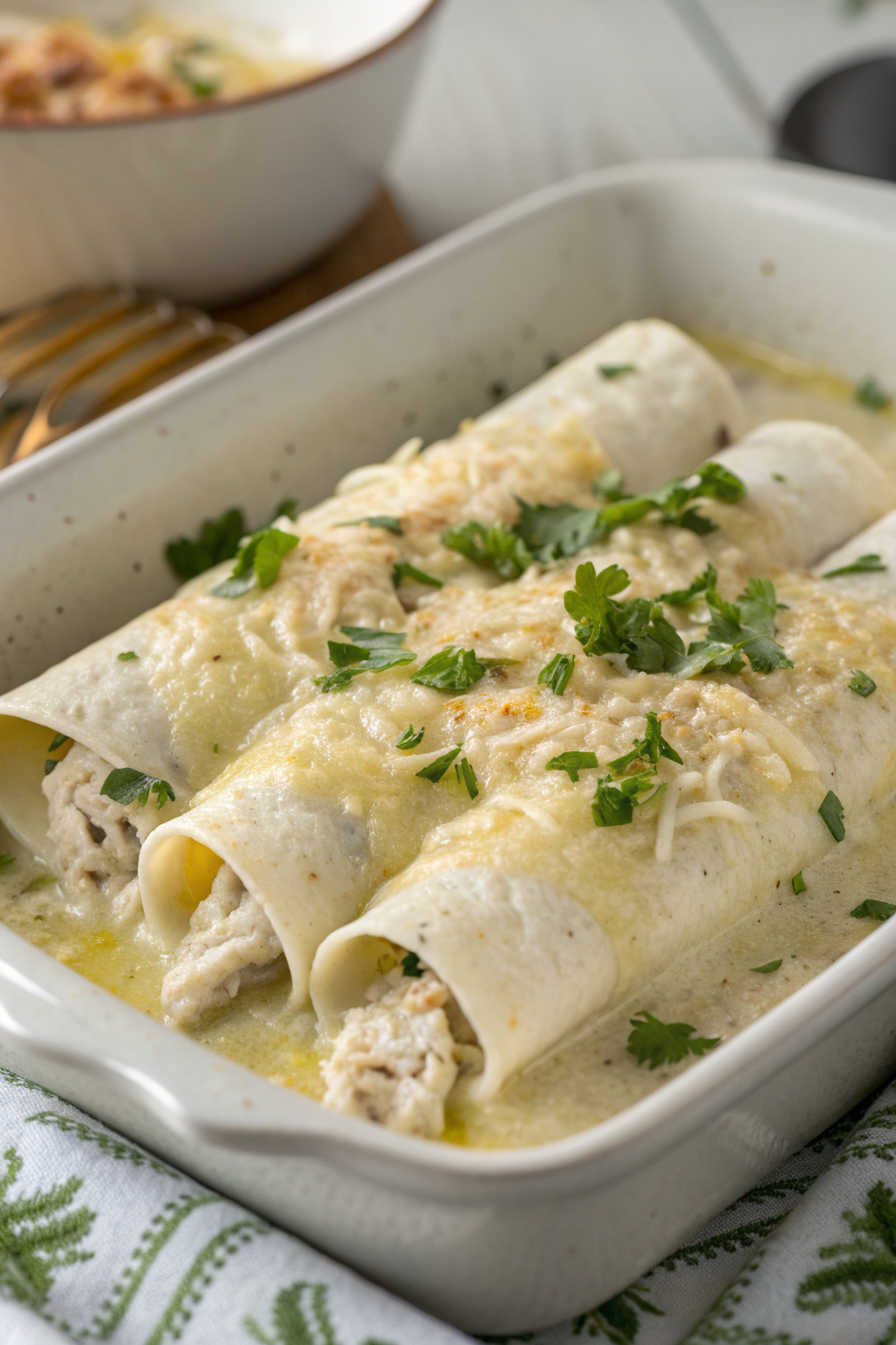 White Chicken Enchiladas with Creamy White Sauce
