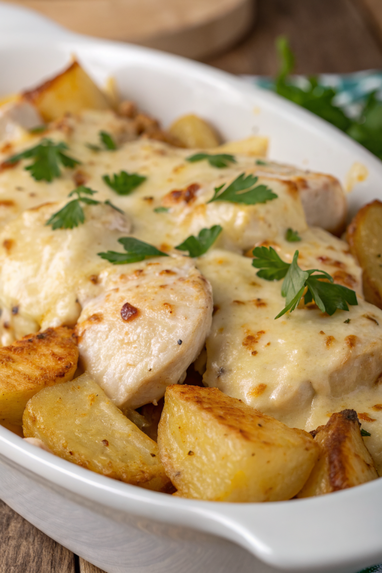 High Protein Creamy Garlic Cheesy Chicken Potatoes