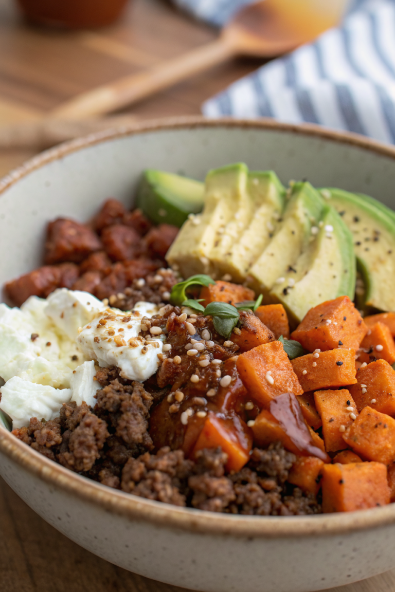 High Protein Ground Beef Hot Honey Bowl