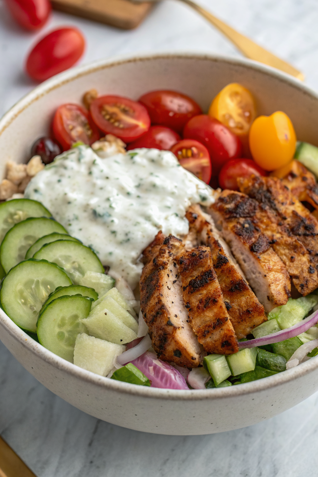 High Protein Mediterranean Chicken Tzatziki Bowls