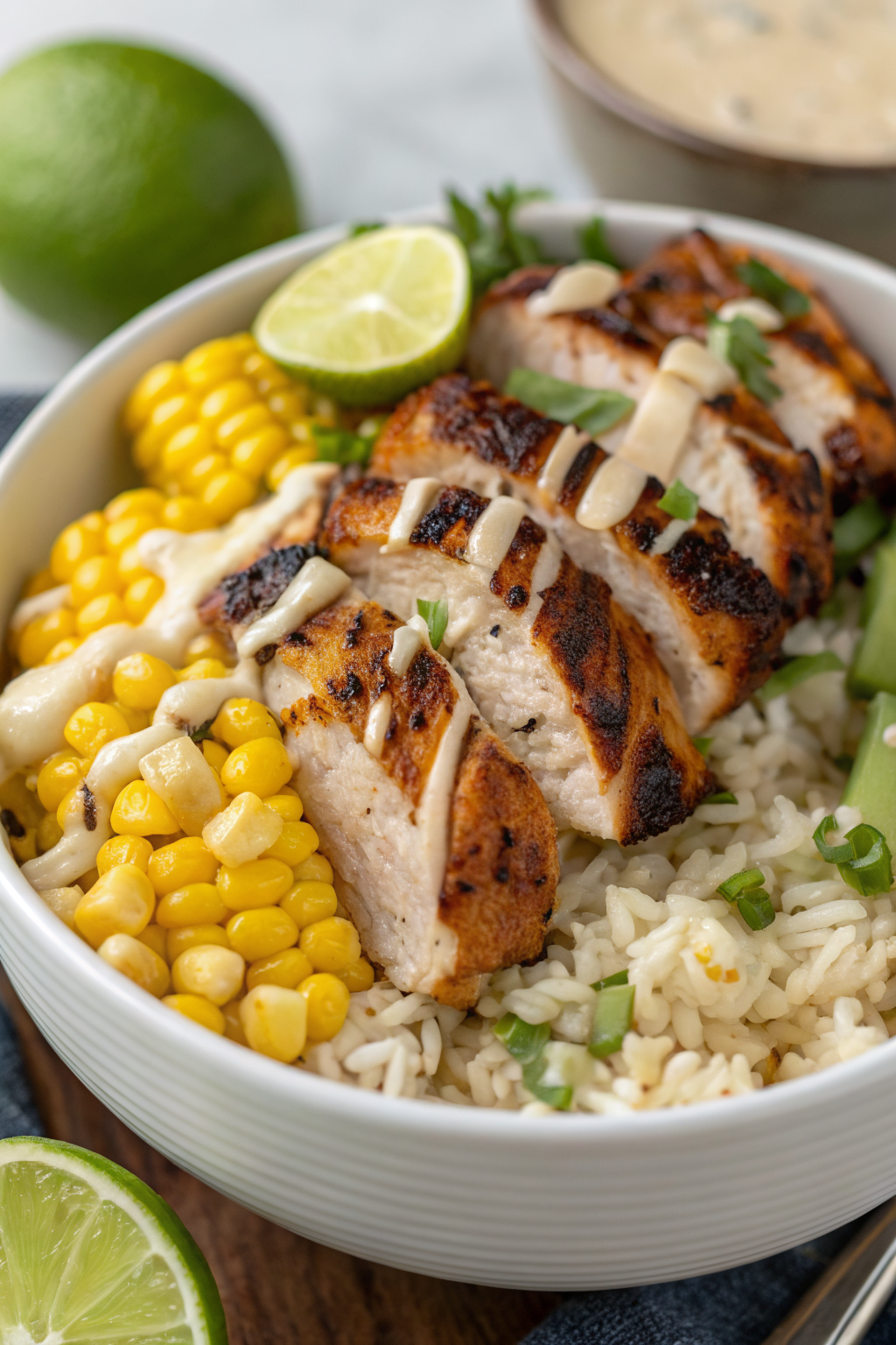 High Protein Street Corn Chicken Rice Bowl