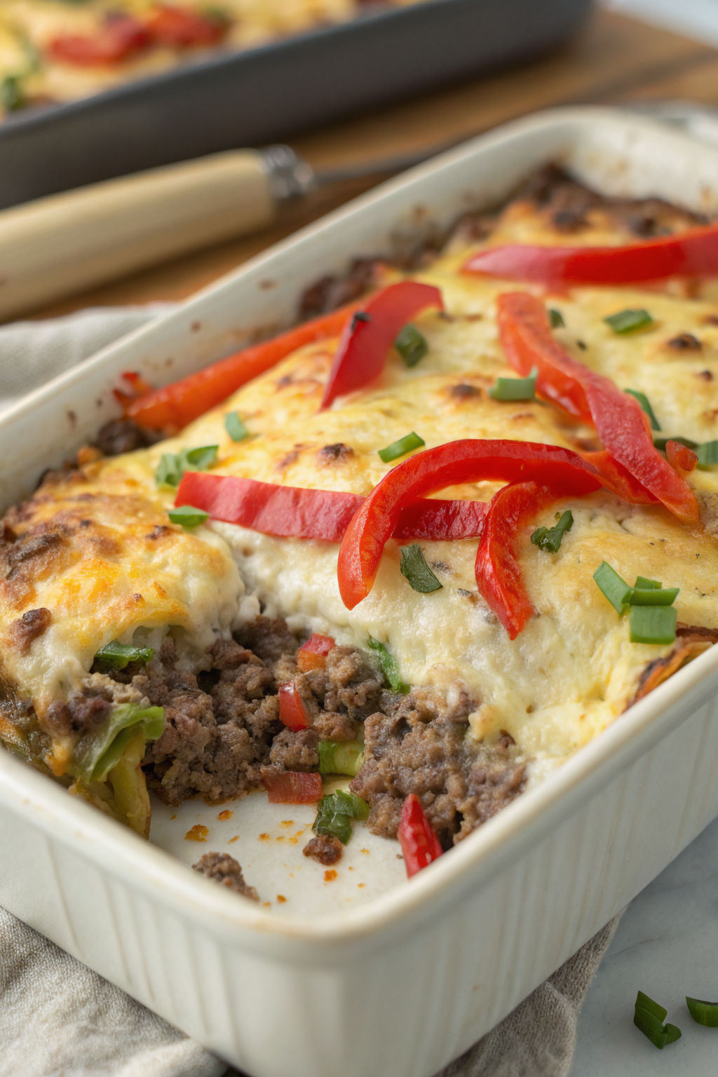 Low Carb Philly Cheesesteak Casserole