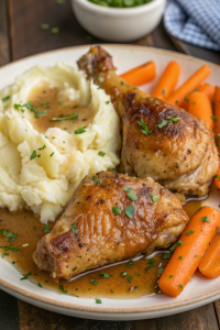 Creamy Herb Chicken with Mashed Potatoes Glazed Carrots