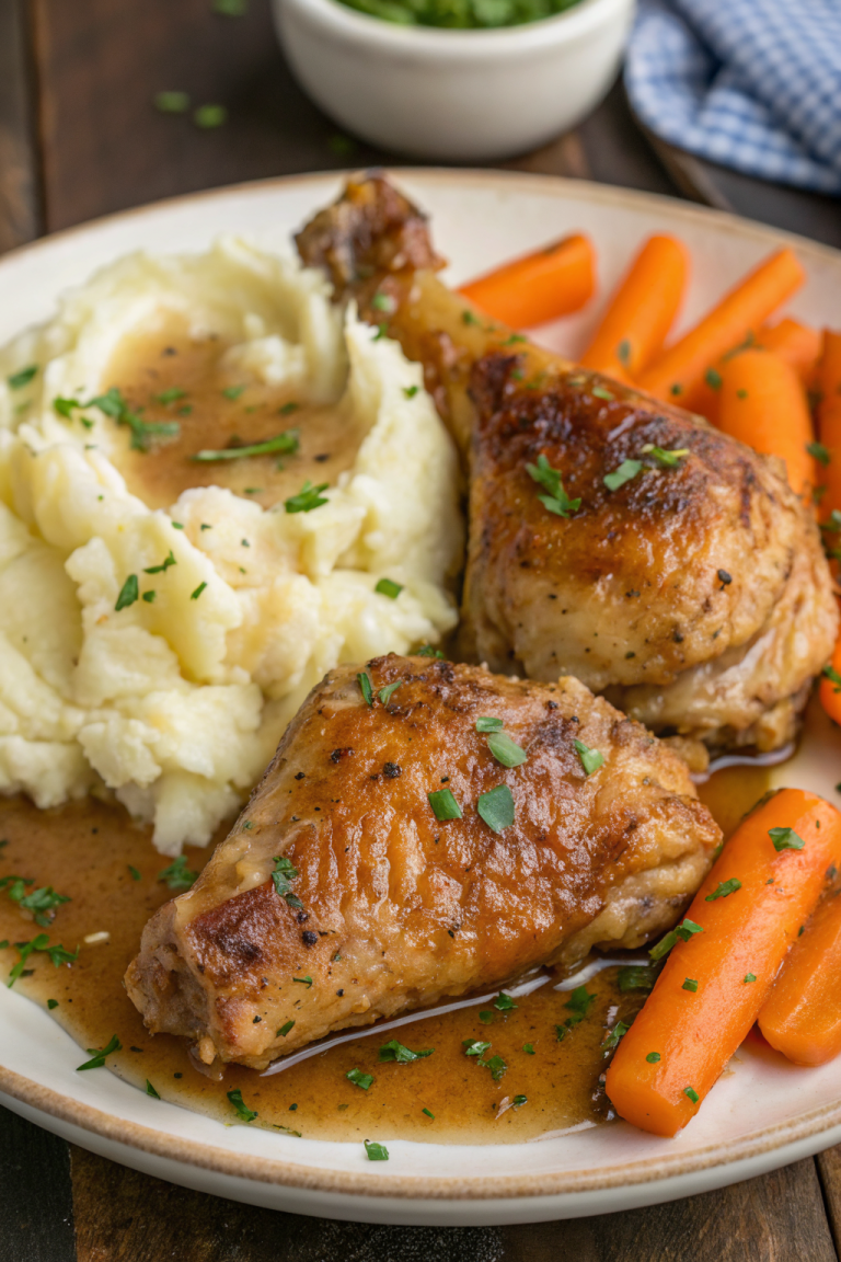 Creamy Herb Chicken with Mashed Potatoes Glazed Carrots