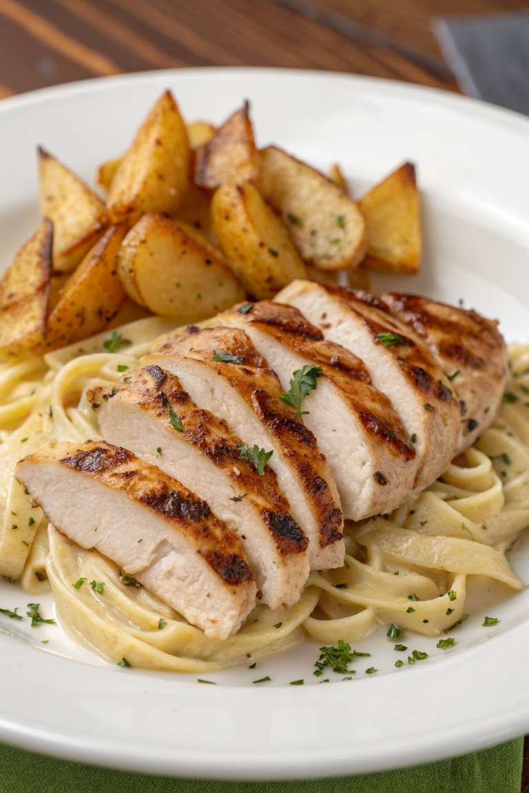 Loaded Herb Grilled Chicken with Creamy Pesto Pasta Roasted Potatoes