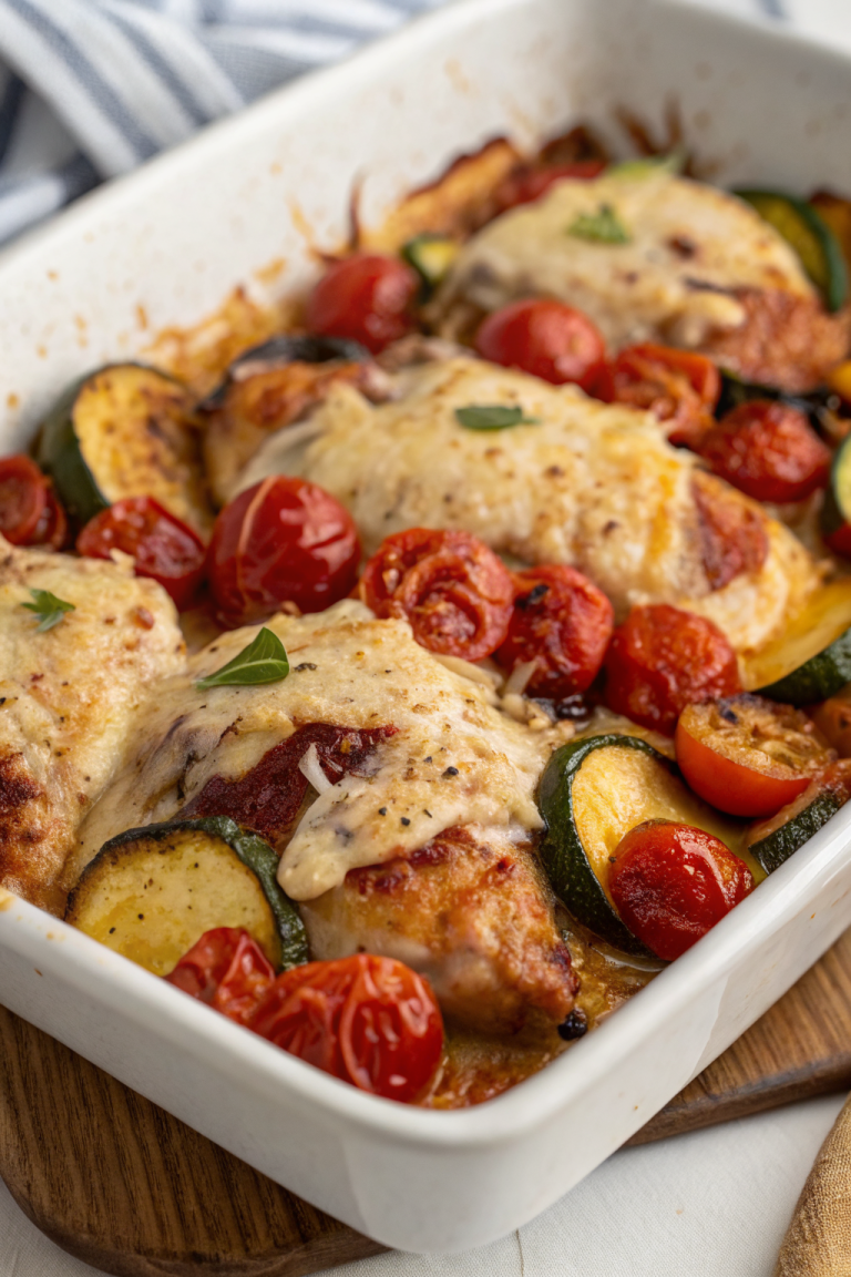 Mediterranean Chicken Zucchini Bake