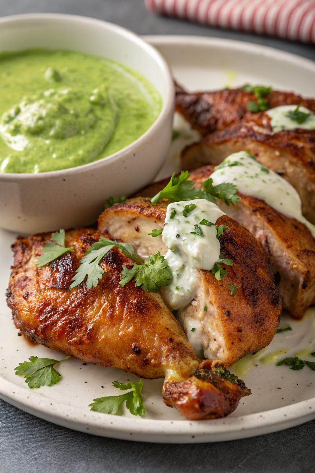 Peruvian Grilled Chicken with Creamy Green Sauce
