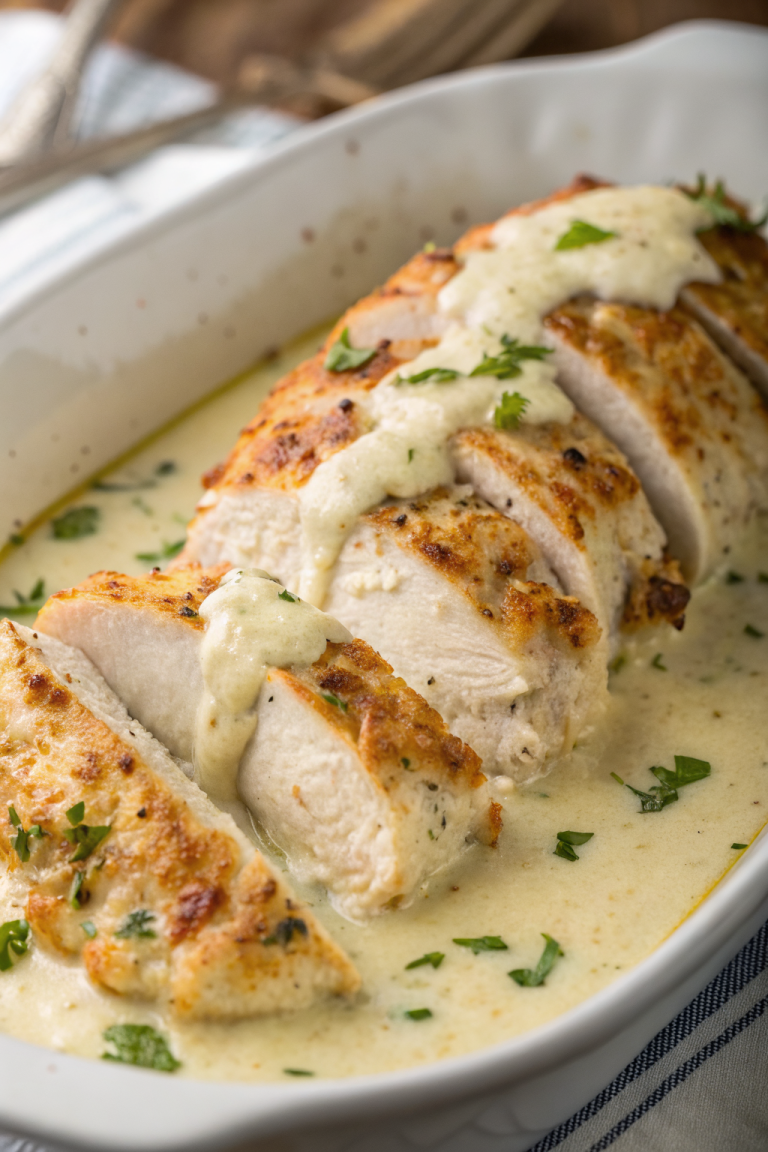 Baked Caesar Chicken with Creamy Parmesan Sauce
