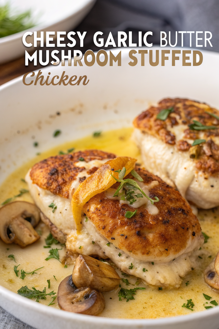 Cheesy Garlic Butter Mushroom Stuffed Chicken Recipe