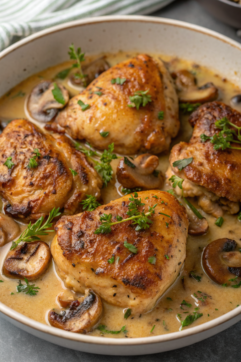 Creamy Garlic Mushroom Chicken Thighs Recipe