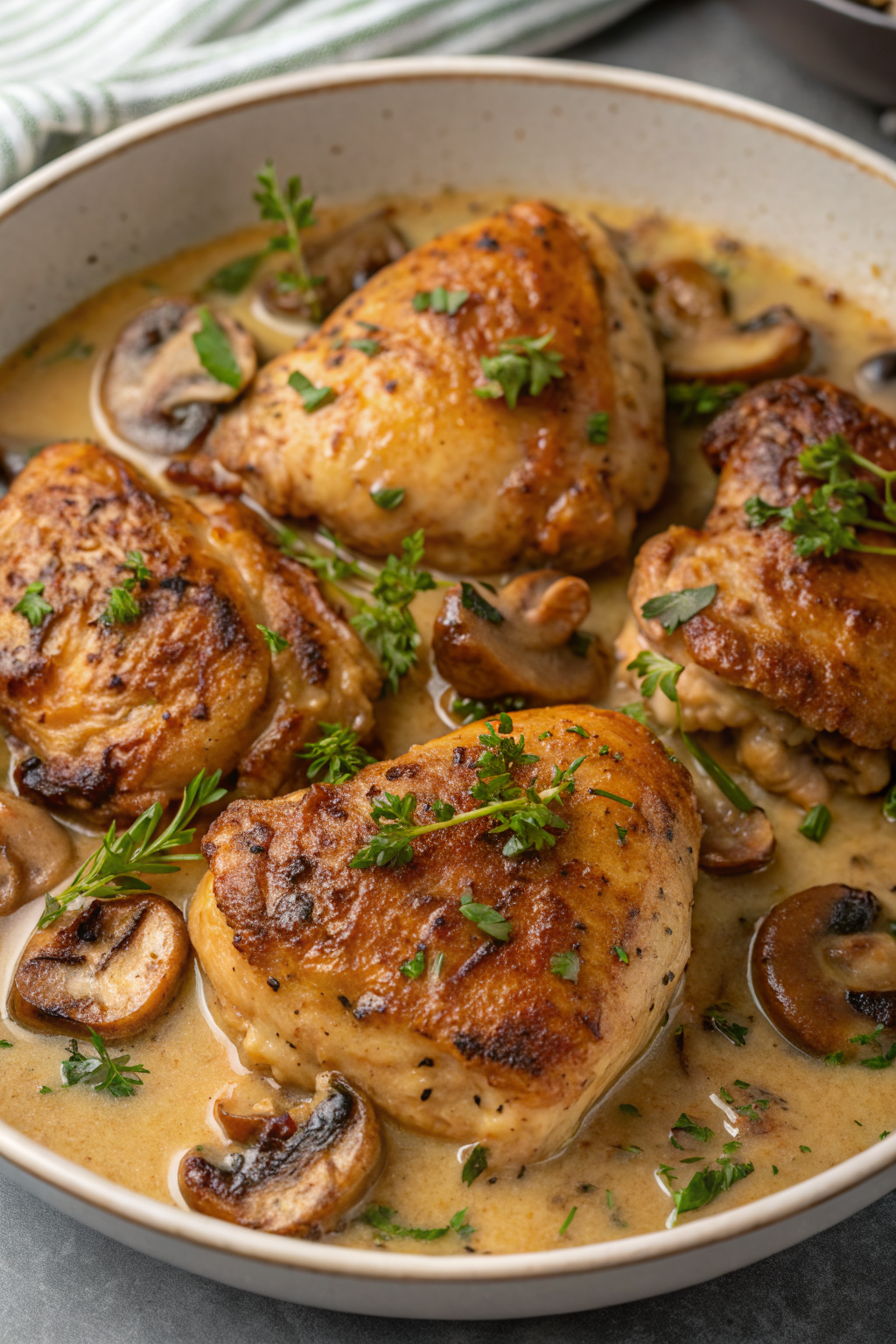 Creamy Garlic Mushroom Chicken Thighs Recipe