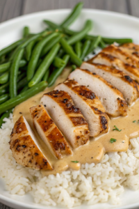 Creamy Herb Chicken with Green Beans Steamed Rice
