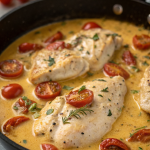 Creamy Pesto Chicken with Roasted Tomatoes & Spinach