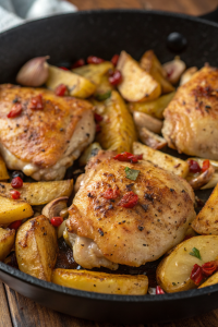 Garlic Butter Chicken Thighs with Baby Potatoes Skillet Recipe