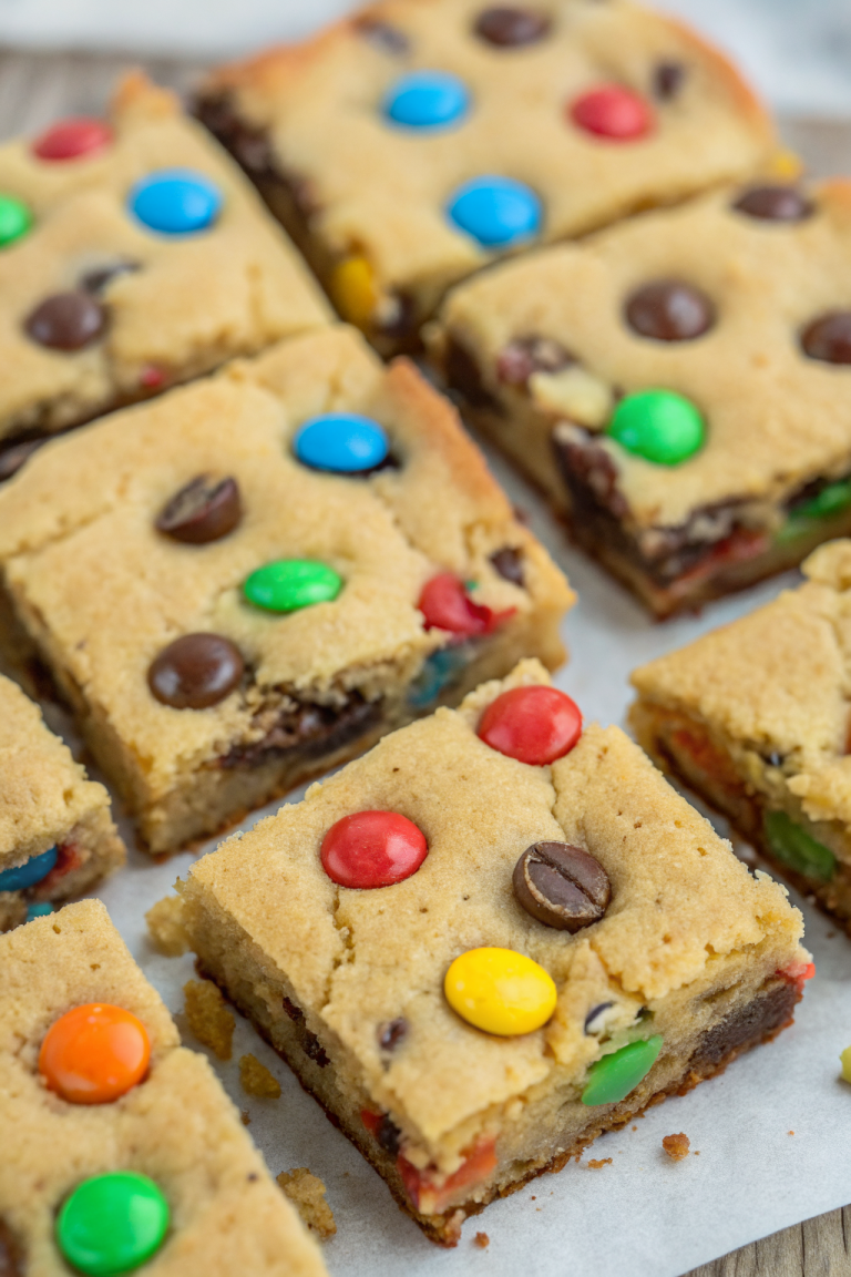Chewy M&M Cookie Bars Recipe