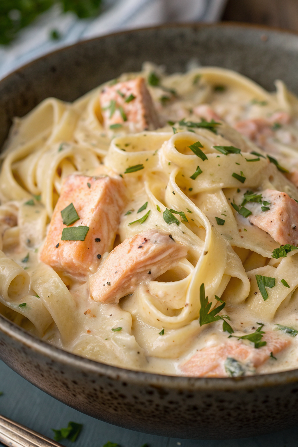 Creamy Salmon Pasta with Mixed Greens