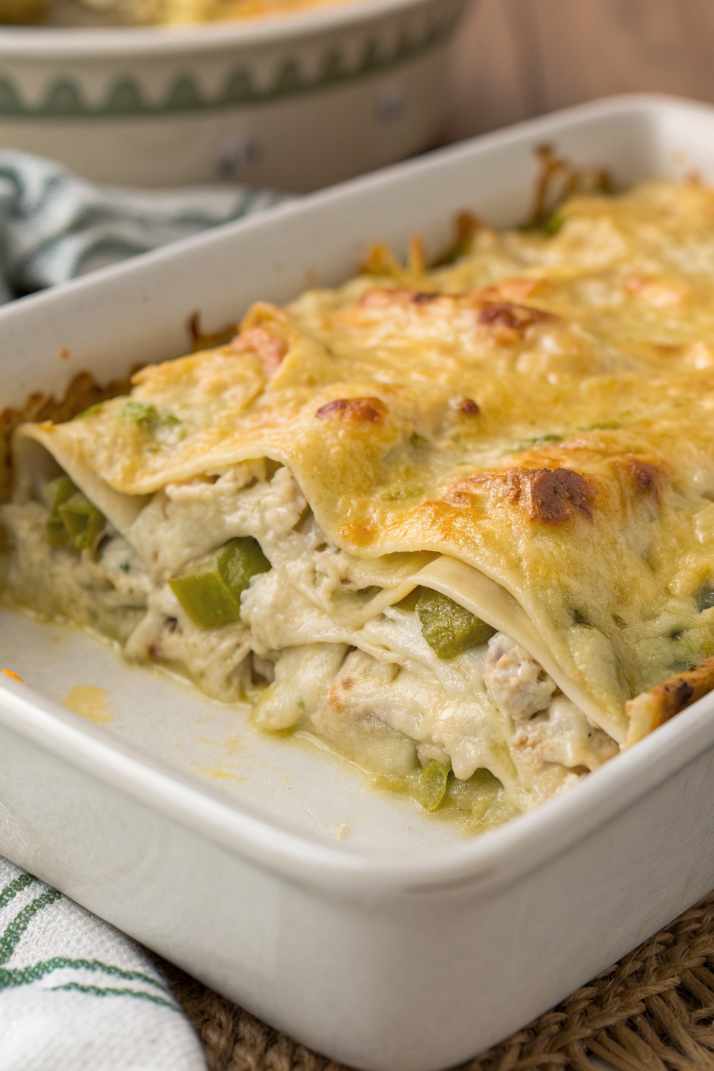 Green Chili Chicken Enchilada Casserole